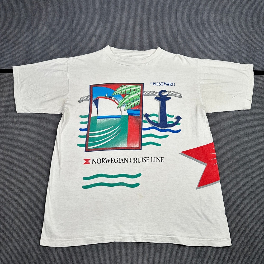 Vintage Norwegian Cruise Line MS Westward Graphic T-Shirt White 90s Nautical